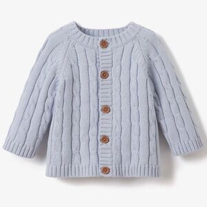 Elegant Baby Halogen Blue Cotton Cable Knit Baby Cardigan Sweater
